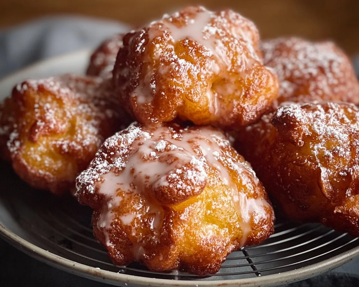 Crispy Air Fryer Apple Fritters freshly made and served on a plate