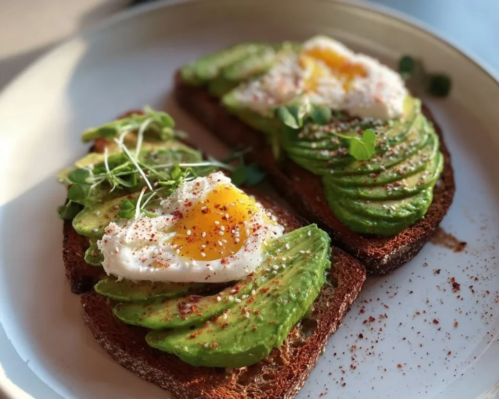 Delicious avocado toast topped with fresh ingredients and herbs