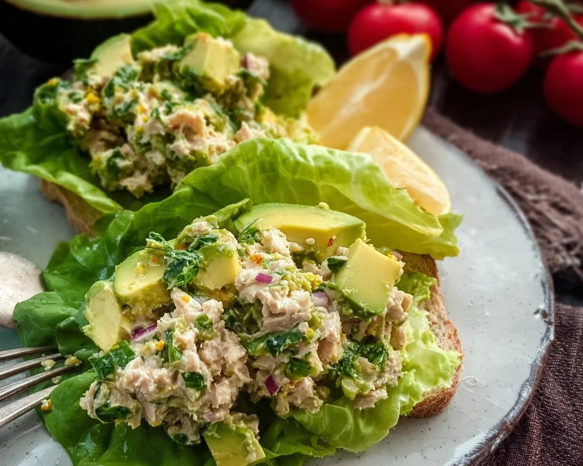 Fresh Avocado Tuna Salad with vegetables, perfect for a healthy meal