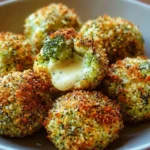 Baked broccoli and cheese balls on a plate, golden and crispy.