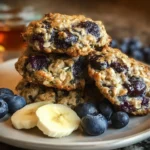 Healthy banana blueberry breakfast cookies on a plate.