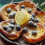 Fluffy Blueberry Lemon Dutch Baby topped with fresh blueberries and lemon zest