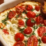 Creamy Caprese Cheese Dip served with fresh basil and cherry tomatoes.