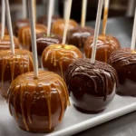 Delicious chocolate-dipped apples with caramel coating for a sweet treat
