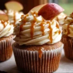 Delicious caramel apple cupcakes topped with caramel drizzle and apple slices