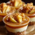 Delicious Caramel Apple Dessert Cups topped with creamy caramel and apple slices.