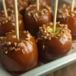 Delicious caramel apples with a glossy finish, perfect for a tasty fall treat.