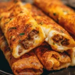 Cheesy taco sticks fresh out of the oven, garnished with herbs.