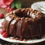 Chocolate Pudding Bundt Cake topped with chocolate glaze and decorative sprinkles