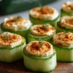Cucumber Hummus Bites served on a platter with fresh herbs and spices