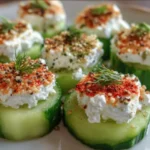 Delicious Cucumber Cottage Cheese Bites served on a plate