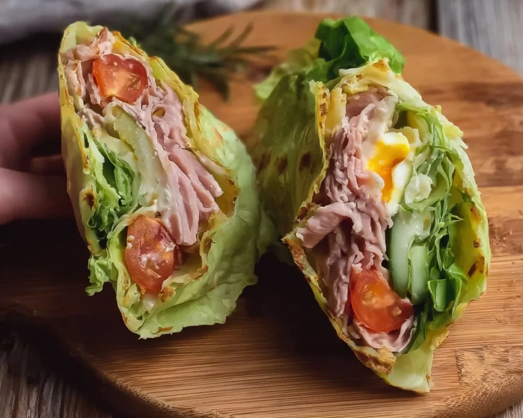 Delicious and healthy keto wrap filled with vegetables and protein