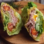 Delicious and healthy keto wrap filled with vegetables and protein