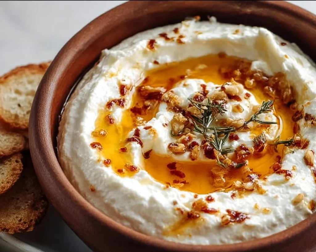 Delicious ricotta dip drizzled with hot honey, served with fresh vegetables.