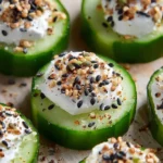 Everything Bagel Cucumber Bites ready to serve on a platter