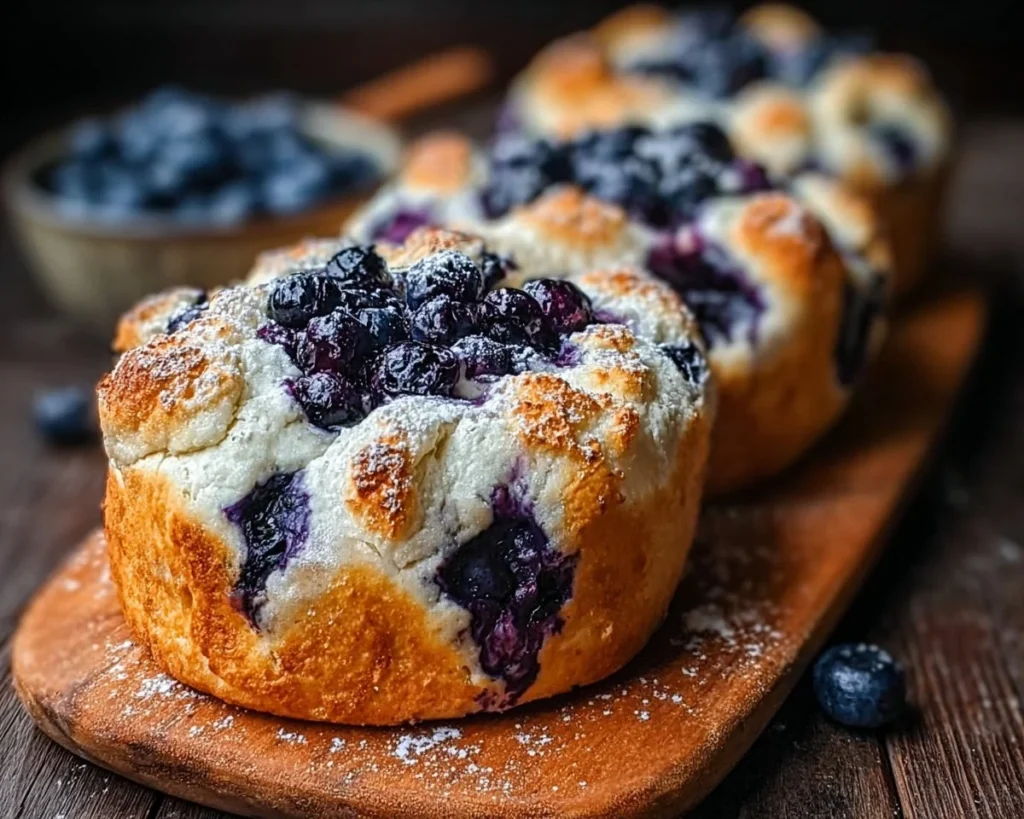 Fluffy blueberry cloud loaves with cottage cheese topping