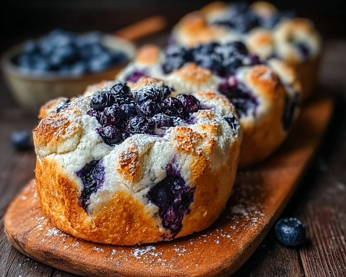 Fluffy blueberry cloud loaves with cottage cheese topping