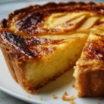 Delicious slice of French Apple Custard Pie with apples and custard topping