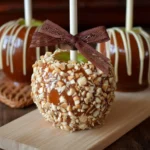 Delicious gourmet caramel apples drizzled with chocolate and nuts