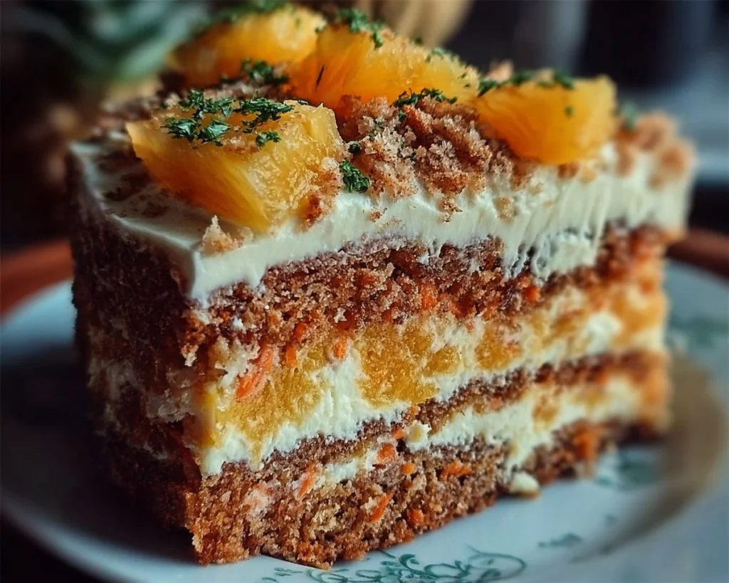 Delicious Hawaiian Carrot Pineapple Cake with carrots and pineapple slices