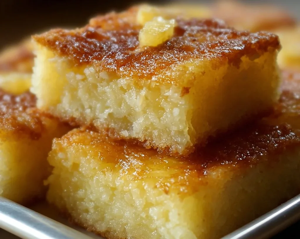 Hawaiian Pineapple Cake Bars with fresh pineapple and whipped cream topping
