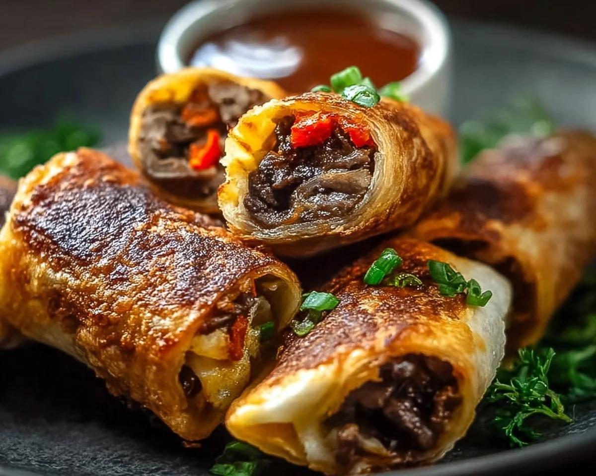 Keto Philly Cheesesteak Roll Ups served on a plate