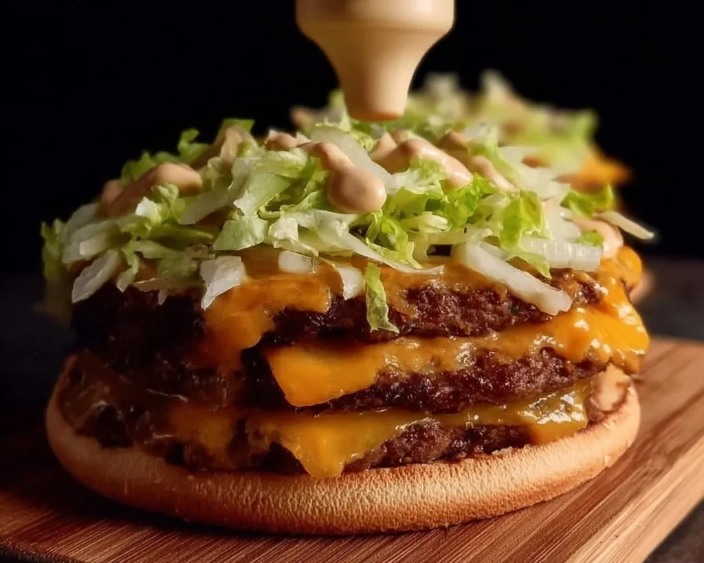 Low Carb Big Mac on a plate with lettuce wrap instead of bun