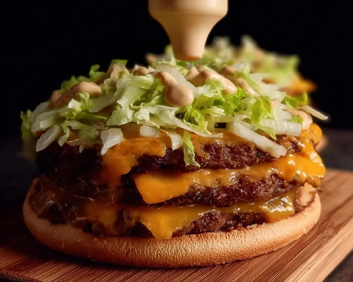 Low Carb Big Mac on a plate with lettuce wrap instead of bun