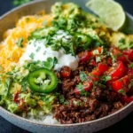 Low carb burrito bowl with fresh vegetables and protein