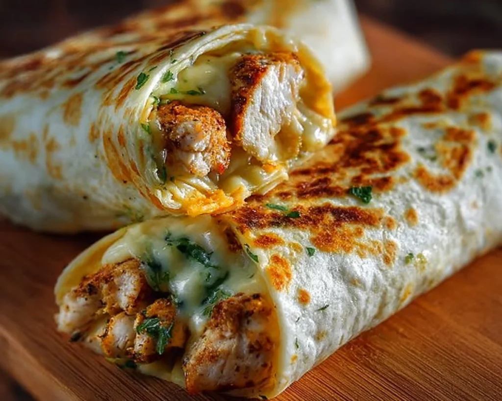 Low carb cheesy garlic chicken wraps ready to serve on a plate.