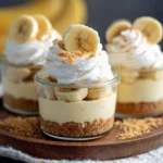 No-Bake Mini Banana Cream Pies with whipped cream and banana slices