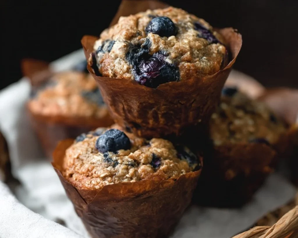 One bowl blueberry banana oatmeal muffins fresh out of the oven