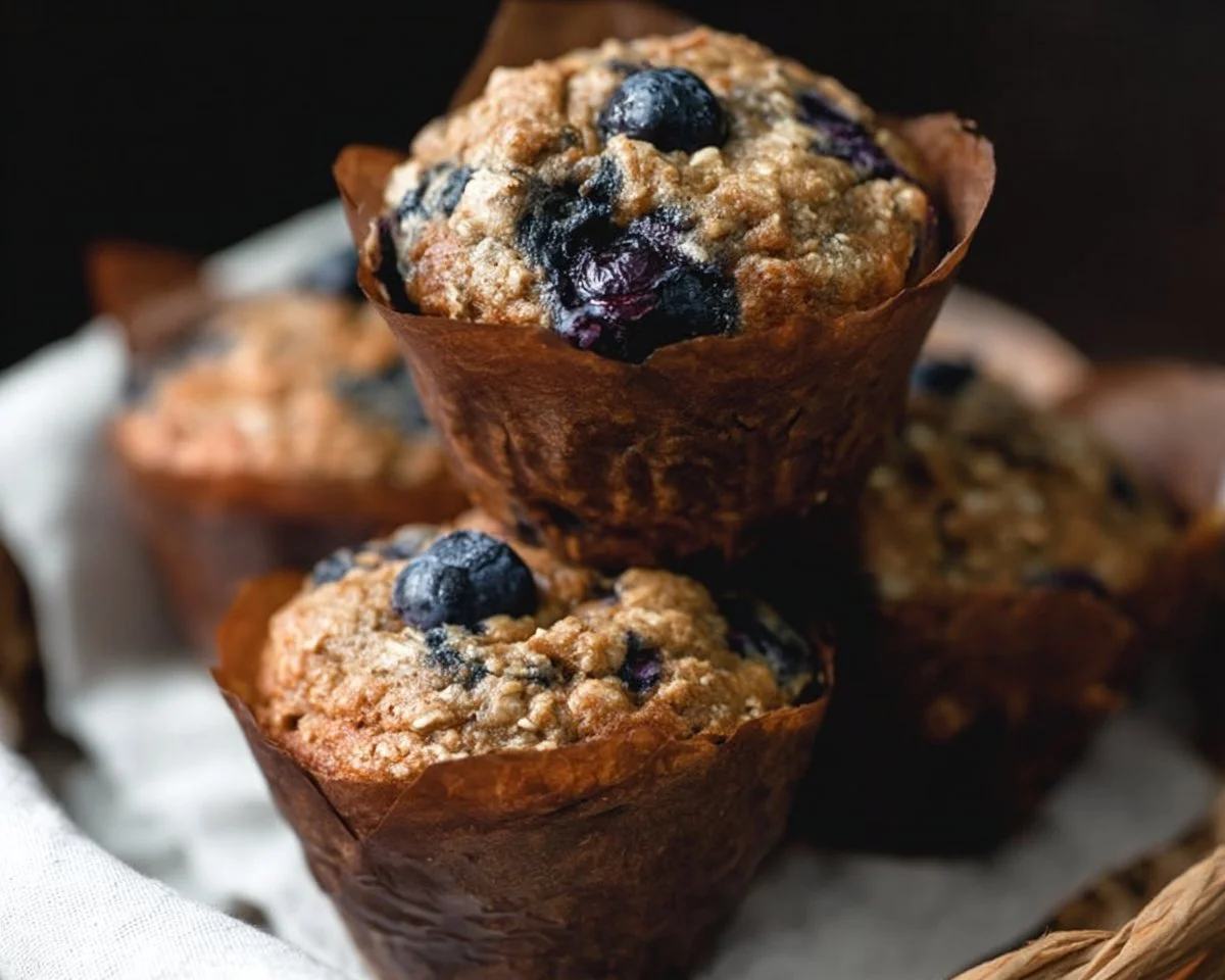 One bowl blueberry banana oatmeal muffins fresh out of the oven