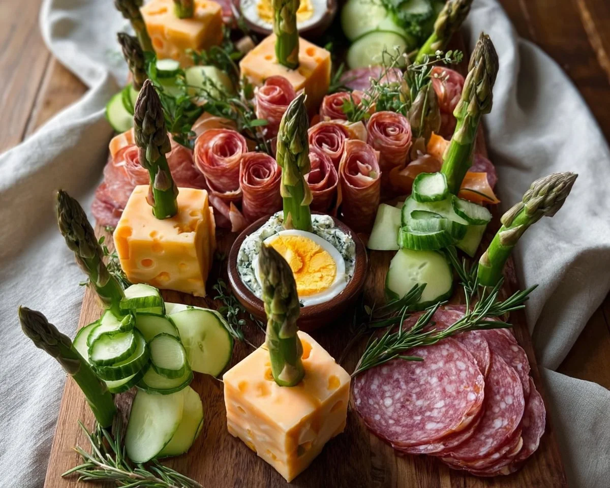 Colorful Easter charcuterie board filled with holiday-inspired appetizers.