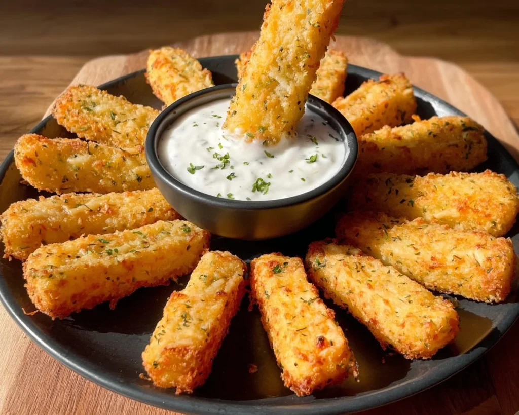 Crispy Potato Cheese Sticks served with garlic yogurt sauce