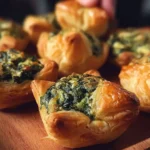 Homemade spinach puffs filled with spinach and cheese in golden pastry