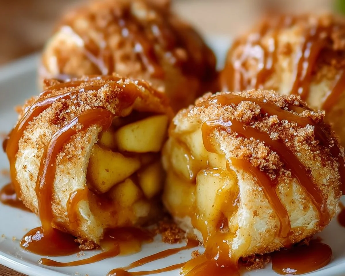 Delicious caramel apple pie bombs served on a plate
