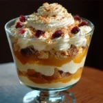 Delicious Thanksgiving trifle featuring layers of fall flavors and festive toppings