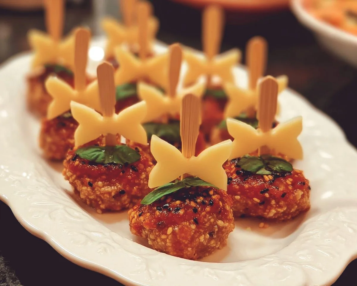 A variety of colorful toothpick appetizers arranged on a platter for a party.