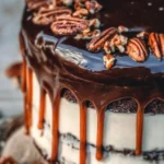 Decadent Turtle Chocolate Layer Cake with rich chocolate layers and nuts