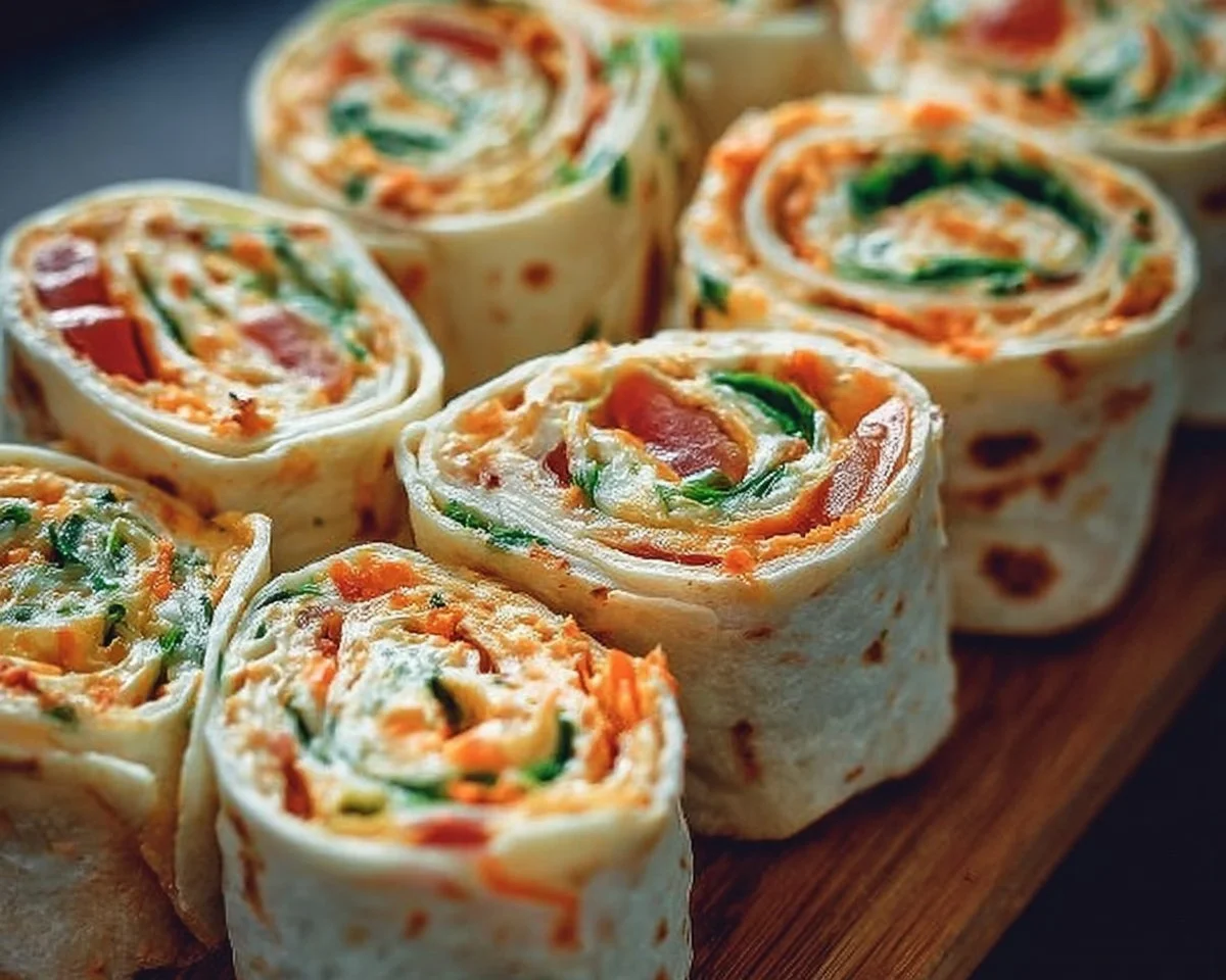 Healthy Vegetable Tortilla Roll Ups with fresh vegetables and dips