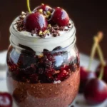 Delicious Black Forest Overnight Oats with chocolate, cherries, and Greek yogurt