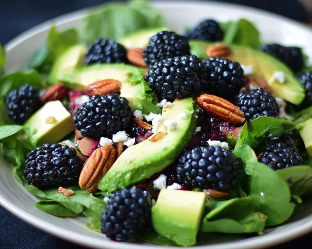 Fresh Blackberry Avocado Salad with vibrant colors and textures.