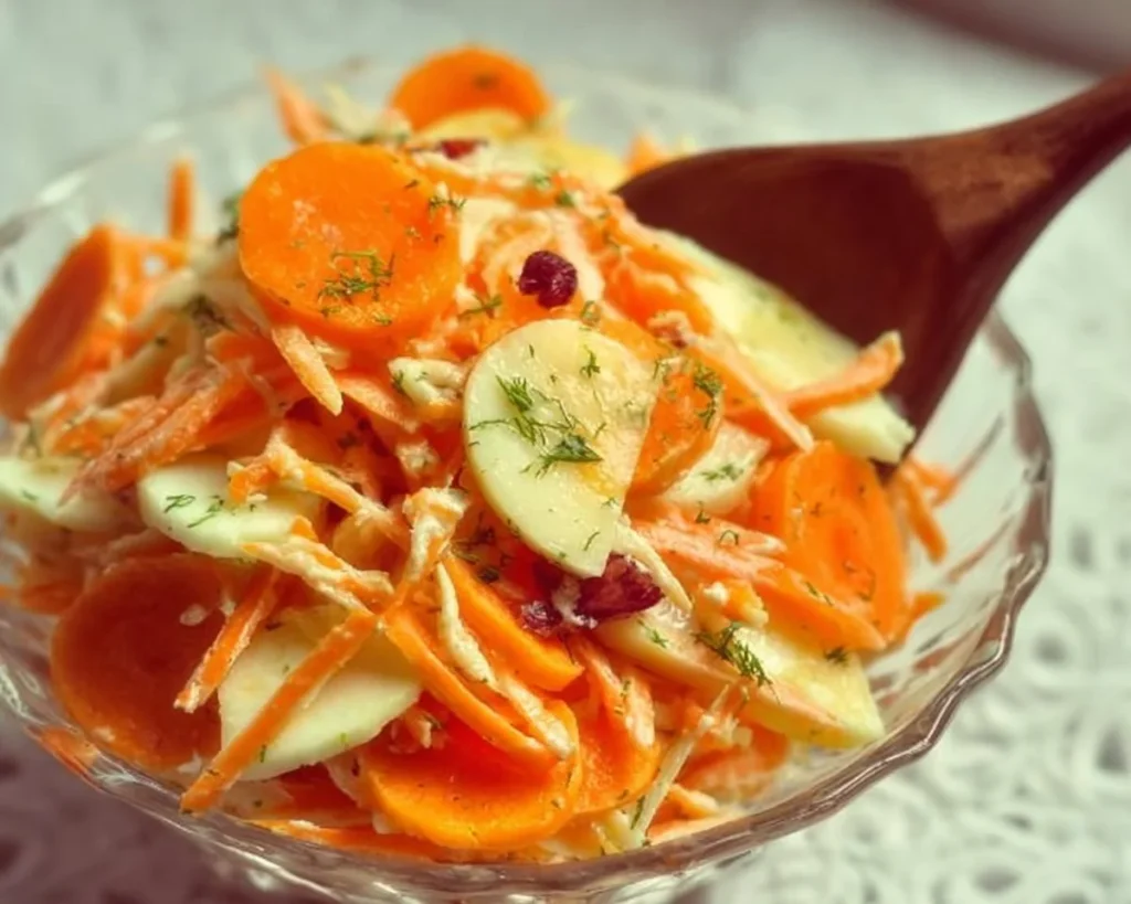 Delicious carrot apple salad with fresh ingredients in a bowl