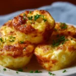 Cheesy muffin tin cottage cheese egg bites served on a plate