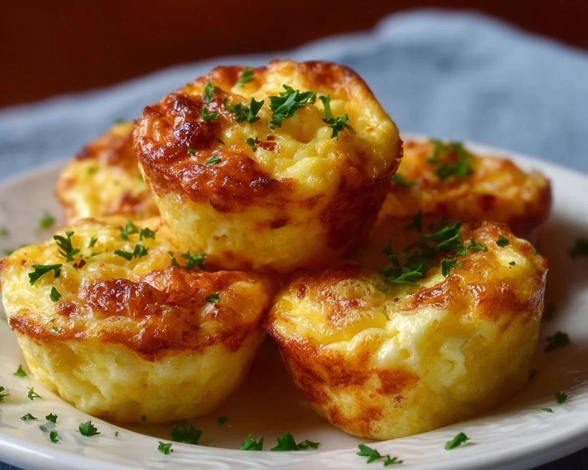 Cheesy muffin tin cottage cheese egg bites served on a plate
