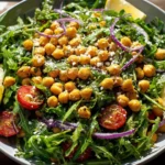 Chickpea Arugula Salad with Lemon Dijon Dressing served in a bowl