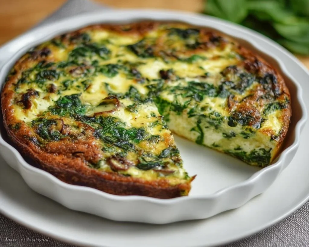 Delicious crustless spinach quiche, perfect for a healthy meal or brunch.