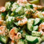 Cucumber Shrimp Salad with fresh ingredients and shrimp served in a bowl