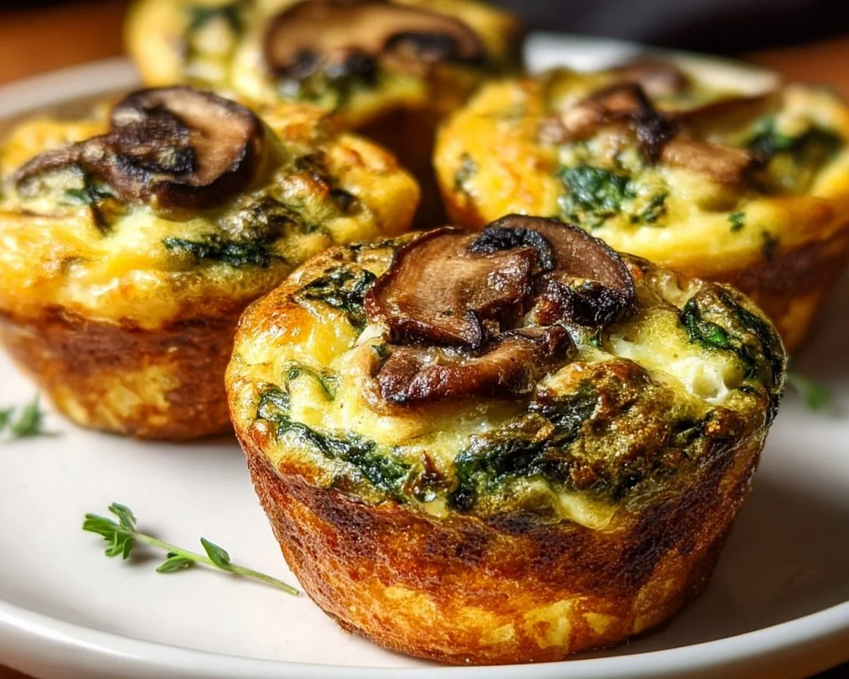 Delicious spinach mushroom quiche muffins served on a plate